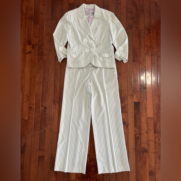 Pants - Vintage 90’s Gabriella Skye White & Black Striped Women's Pantsuit Size 10